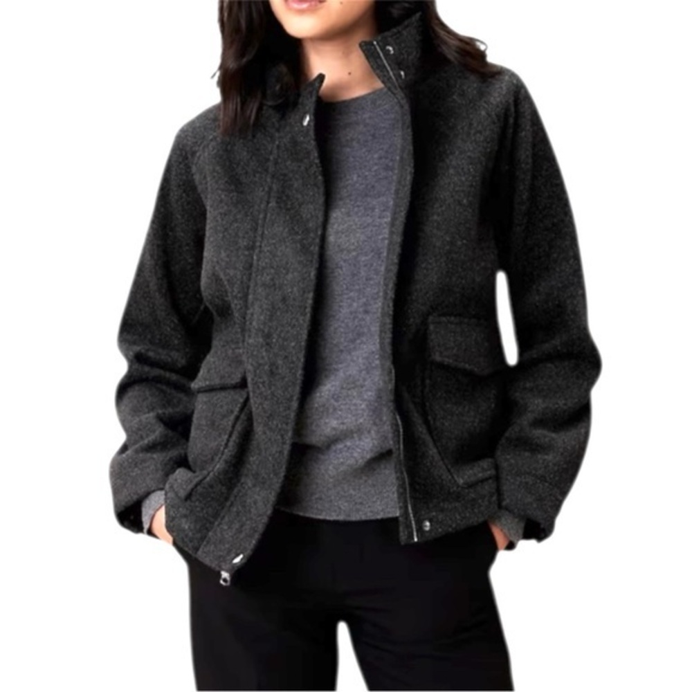 Banana Republic Factory Brushed Knit Short Jacket Dark Gray Medium Petite